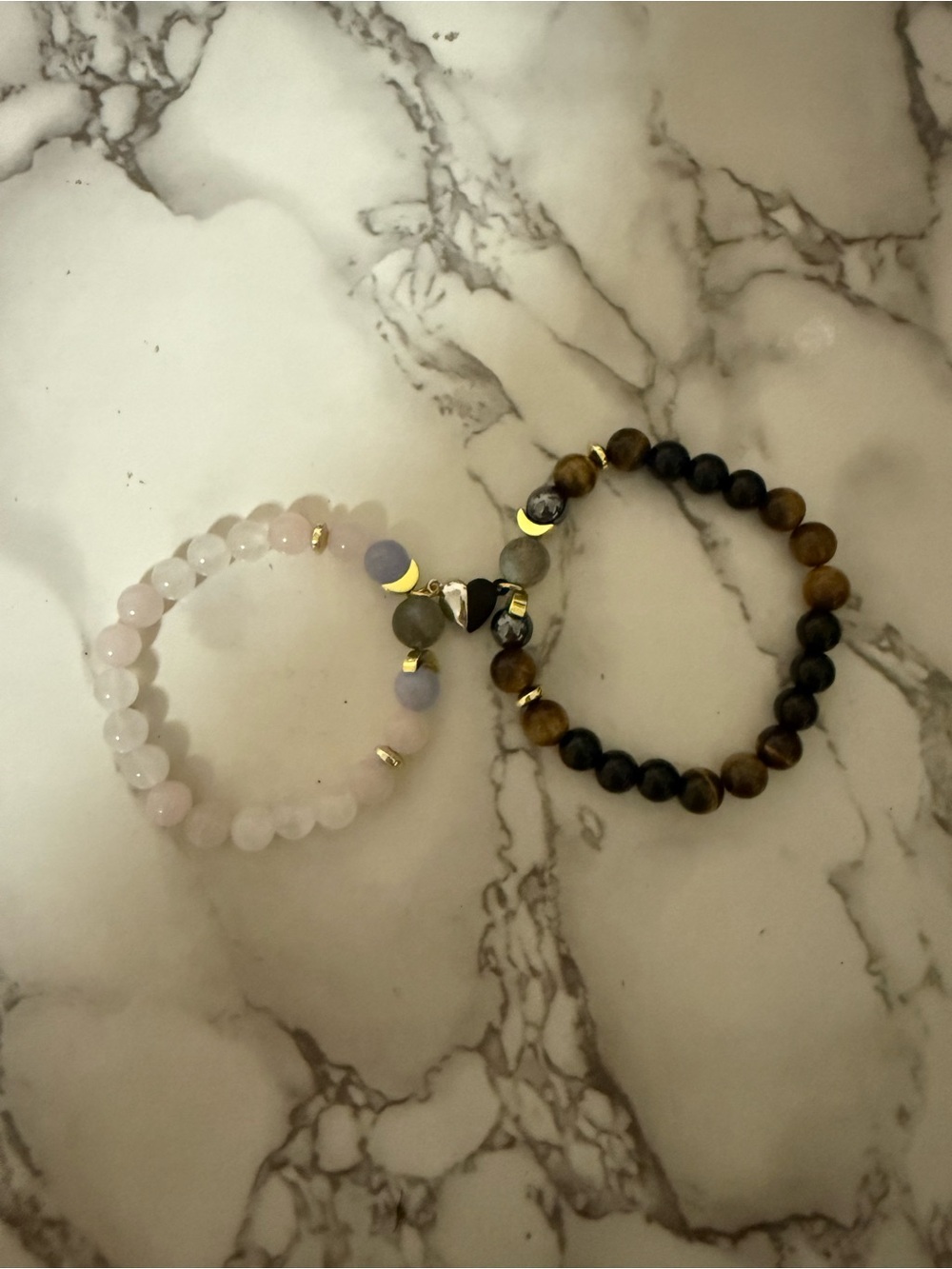 Bracelet Set - Rose Quartz Pink & Tiger Eye Brown | Couple’s Bracelet